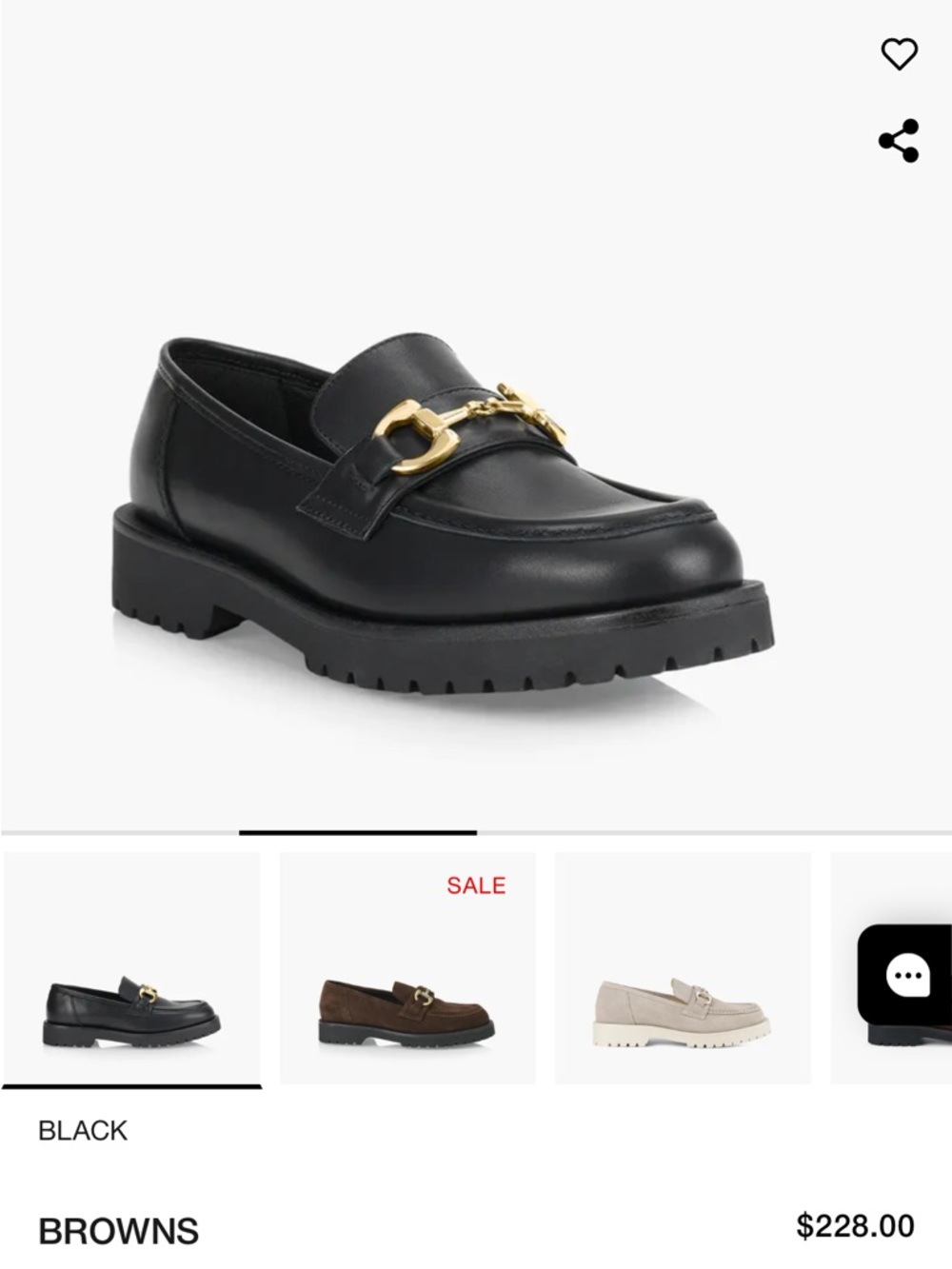 Black Leather Lug Sole Loafer with Gold Bit Accent